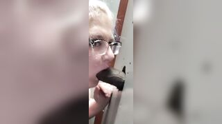 My first BBC blowjob through Glory Hole while my husband was out of town