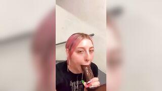 Holly sucking on a big black bull