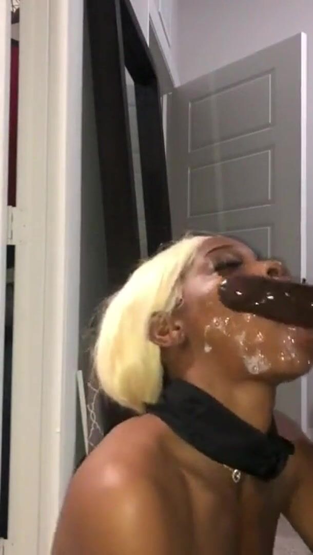Blonde gives slobbery blowjob